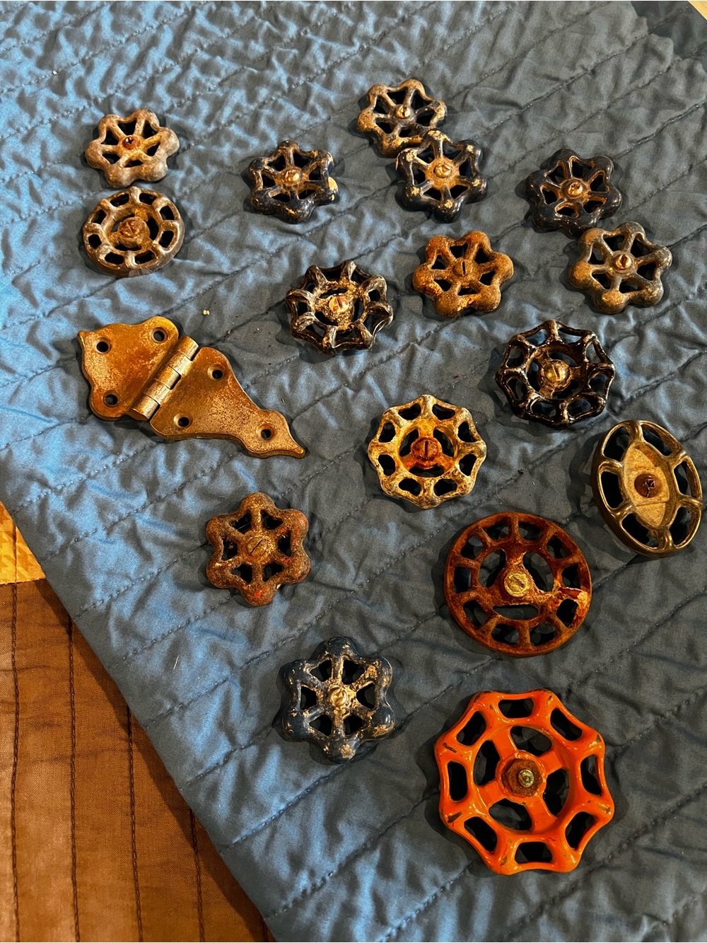Decorative Vintage-Style Faucet Handle Set in Orange, Black & Gold - Unbranded